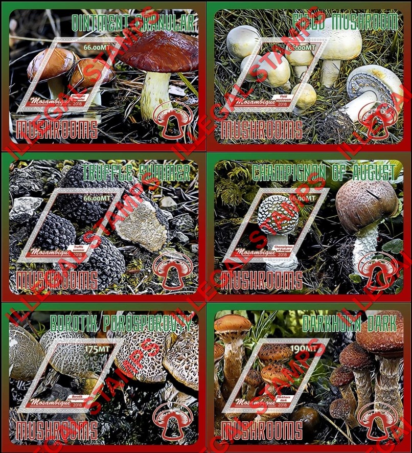 Mozambique 2018 Mushrooms (different) Counterfeit Illegal Stamp Souvenir Sheets of 1 Mozambique 2018 Mushrooms (different) Counterfeit Illegal Stamp Souvenir Sheets of 1