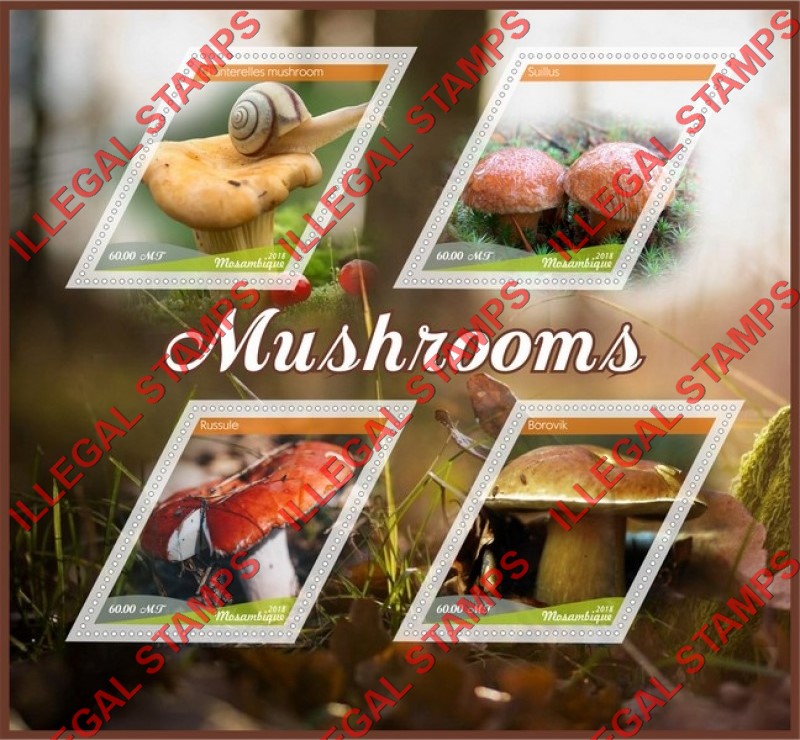 Mozambique 2018 Mushrooms Counterfeit Illegal Stamp Souvenir Sheet of 4 Mozambique 2018 Mushrooms Counterfeit Illegal Stamp Souvenir Sheet of 4