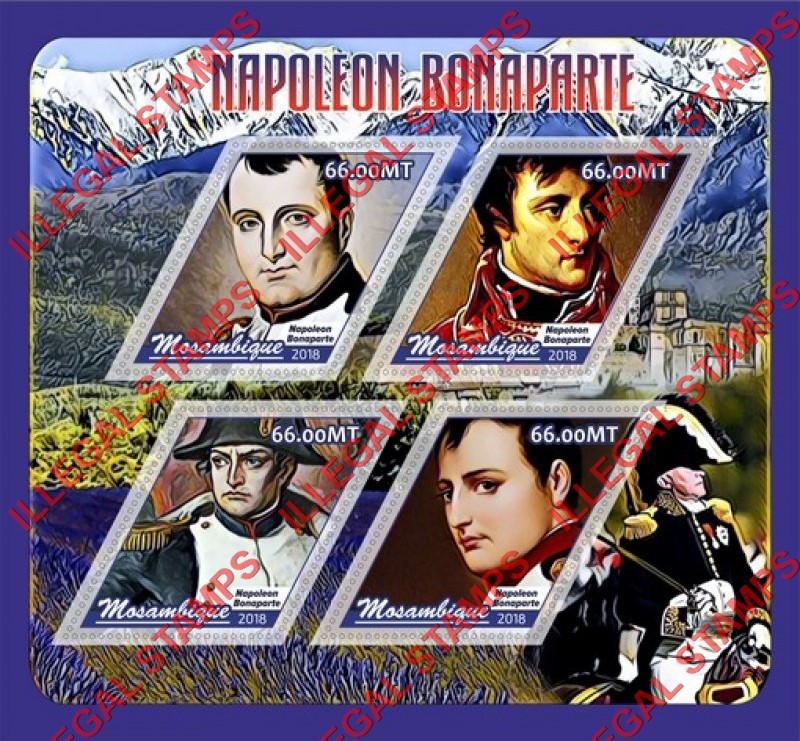 Mozambique 2018 Napoleon Bonaparte Counterfeit Illegal Stamp Souvenir Sheet of 4 Mozambique 2018 Napoleon Bonaparte Counterfeit Illegal Stamp Souvenir Sheet of 4