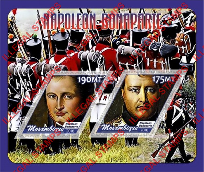 Mozambique 2018 Napoleon Bonaparte Counterfeit Illegal Stamp Souvenir Sheet of 2 Mozambique 2018 Napoleon Bonaparte Counterfeit Illegal Stamp Souvenir Sheet of 2