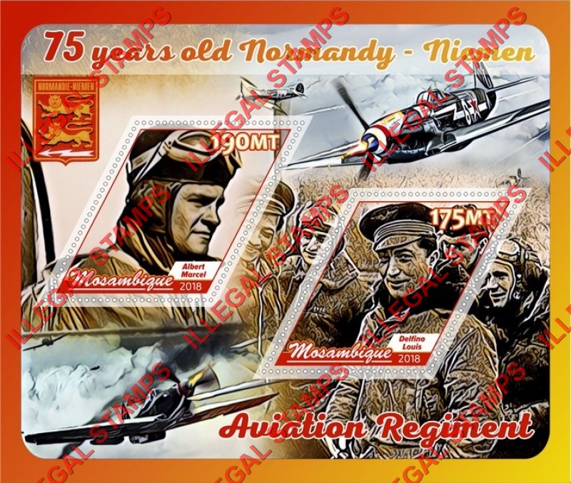 Mozambique 2018 Normandy-Nieman Aviation Regiment Counterfeit Illegal Stamp Souvenir Sheet of 2 Mozambique 2018 Normandy-Nieman Aviation Regiment Counterfeit Illegal Stamp Souvenir Sheet of 2