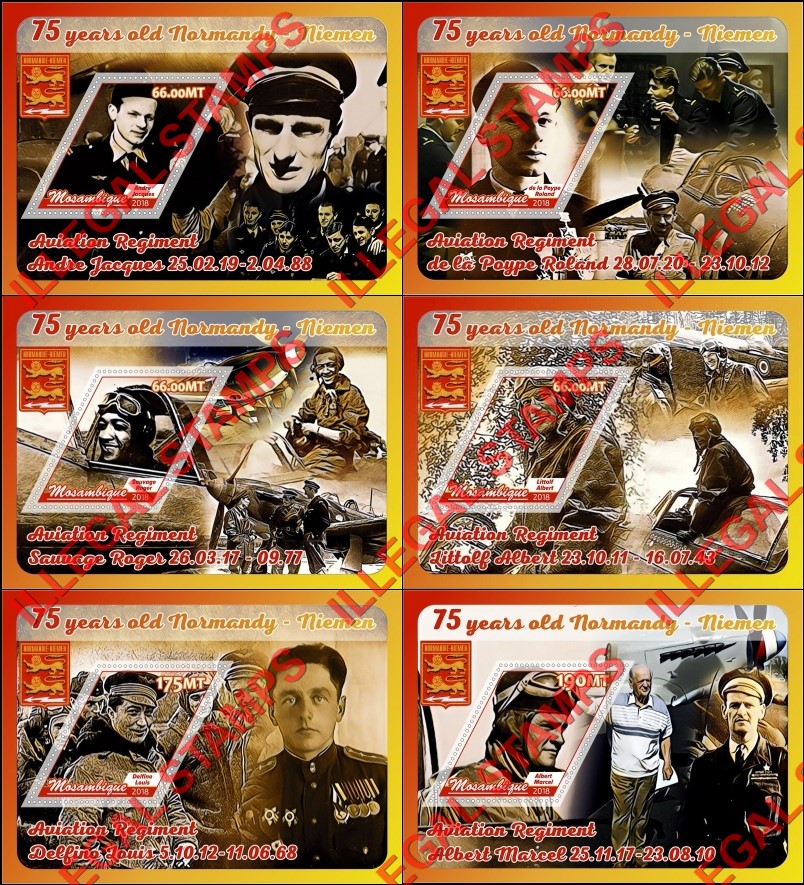 Mozambique 2018 Normandy-Nieman Aviation Regiment Counterfeit Illegal Stamp Souvenir Sheets of 1 Mozambique 2018 Normandy-Nieman Aviation Regiment Counterfeit Illegal Stamp Souvenir Sheets of 1