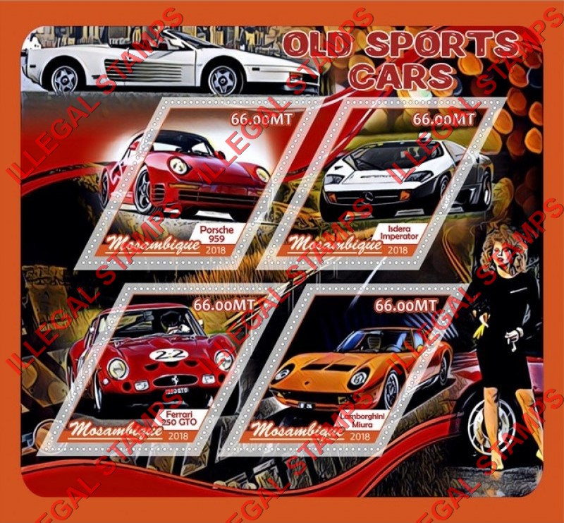 Mozambique 2018 Old Sports Cars Counterfeit Illegal Stamp Souvenir Sheet of 4 Mozambique 2018 Old Sports Cars Counterfeit Illegal Stamp Souvenir Sheet of 4