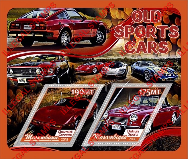 Mozambique 2018 Old Sports Cars Counterfeit Illegal Stamp Souvenir Sheet of 2 Mozambique 2018 Old Sports Cars Counterfeit Illegal Stamp Souvenir Sheet of 2