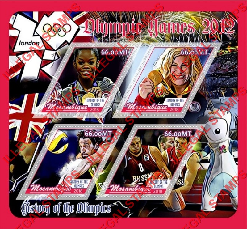Mozambique 2018 Olympic Games in London in 2012 Counterfeit Illegal Stamp Souvenir Sheet of 4 Mozambique 2018 Olympic Games in London in 2012 Counterfeit Illegal Stamp Souvenir Sheet of 4