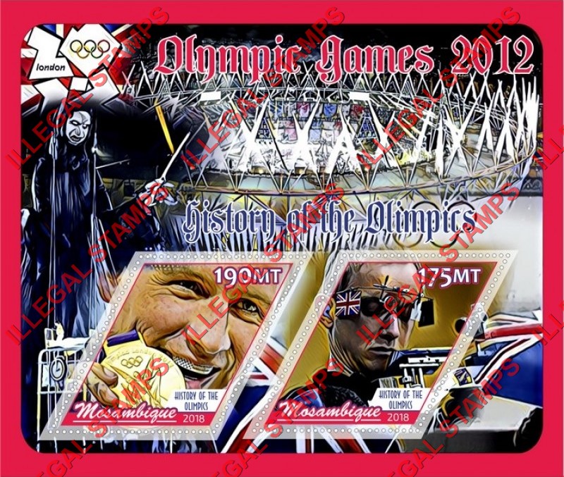 Mozambique 2018 Olympic Games in London in 2012 Counterfeit Illegal Stamp Souvenir Sheet of 2 Mozambique 2018 Olympic Games in London in 2012 Counterfeit Illegal Stamp Souvenir Sheet of 2