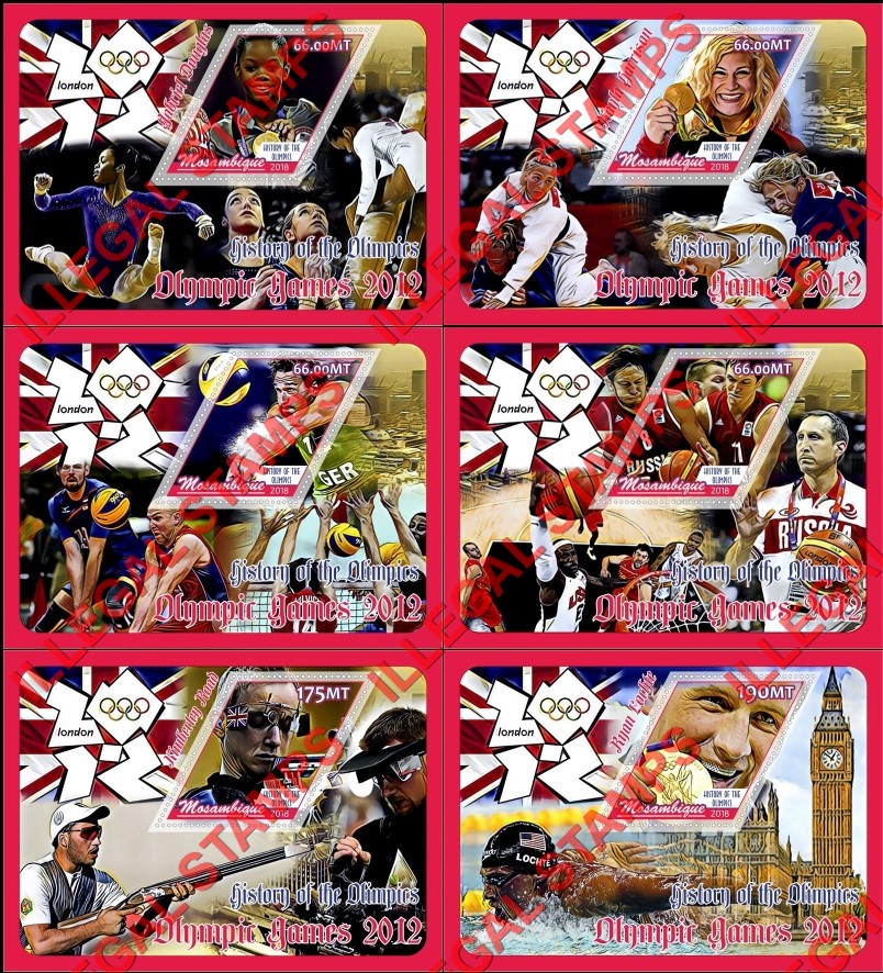 Mozambique 2018 Olympic Games in London in 2012 Counterfeit Illegal Stamp Souvenir Sheets of 1 Mozambique 2018 Olympic Games in London in 2012 Counterfeit Illegal Stamp Souvenir Sheets of 1