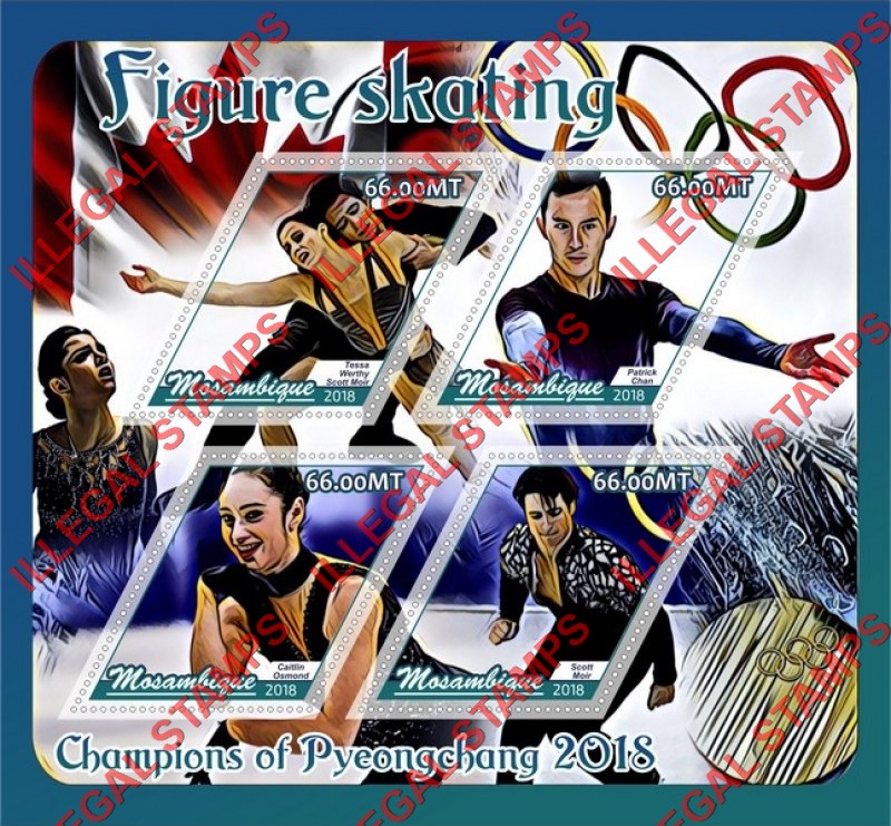 Mozambique 2018 Olympic Games in PyeongChang Figure Skating Champions Counterfeit Illegal Stamp Souvenir Sheet of 4 Mozambique 2018 Olympic Games in PyeongChang Figure Skating Champions Counterfeit Illegal Stamp Souvenir Sheet of 4