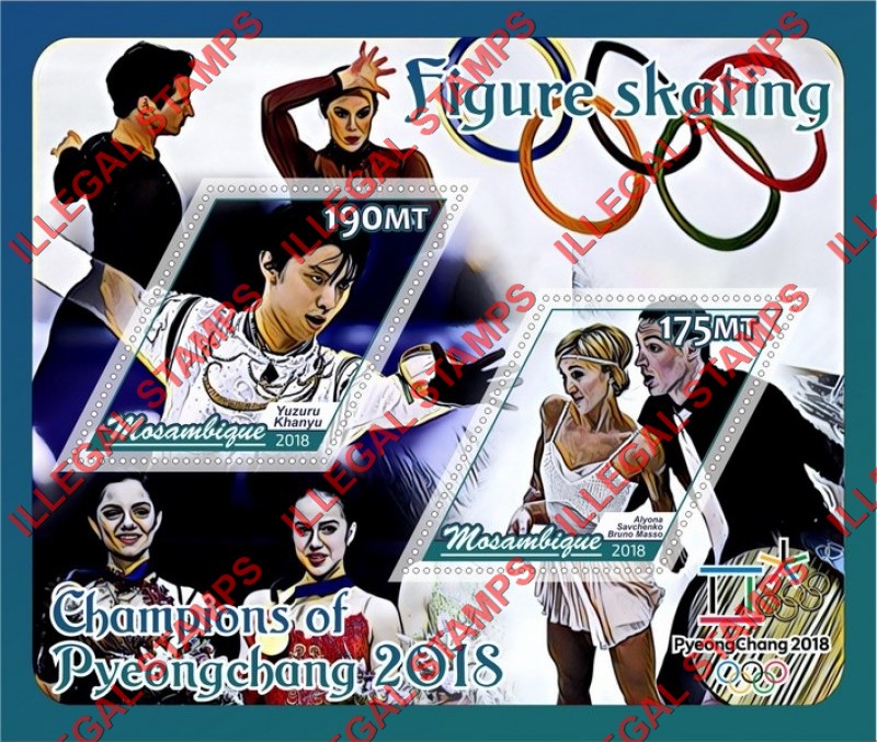 Mozambique 2018 Olympic Games in PyeongChang Figure Skating Champions Counterfeit Illegal Stamp Souvenir Sheet of 2 Mozambique 2018 Olympic Games in PyeongChang Figure Skating Champions Counterfeit Illegal Stamp Souvenir Sheet of 2