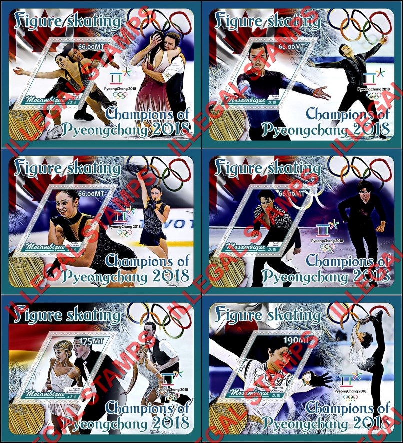 Mozambique 2018 Olympic Games in PyeongChang Figure Skating Champions Counterfeit Illegal Stamp Souvenir Sheets of 1 Mozambique 2018 Olympic Games in PyeongChang Figure Skating Champions Counterfeit Illegal Stamp Souvenir Sheets of 1
