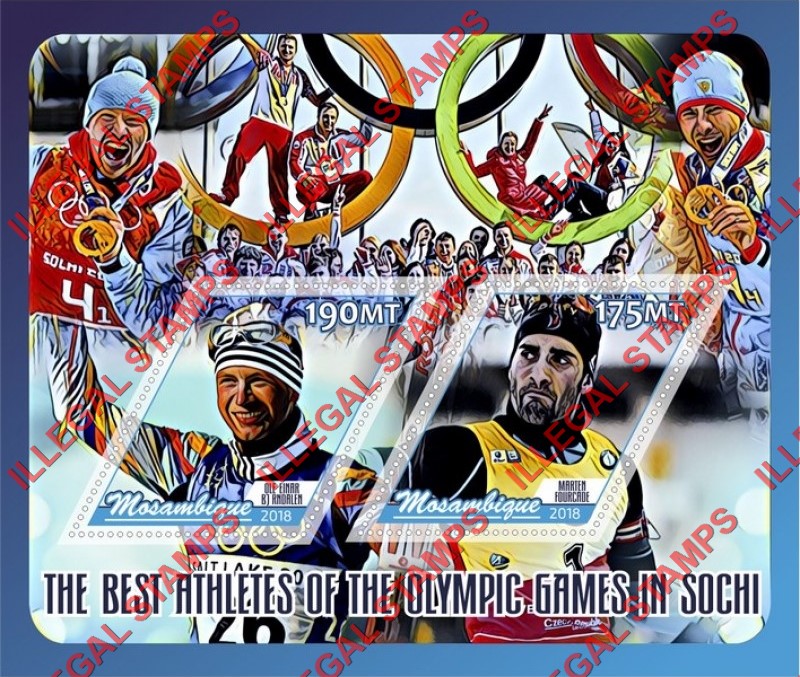 Mozambique 2018 Olympic Games in Sochi in 2014 Best Athletes Counterfeit Illegal Stamp Souvenir Sheet of 2 Mozambique 2018 Olympic Games in Sochi in 2014 Best Athletes Counterfeit Illegal Stamp Souvenir Sheet of 2