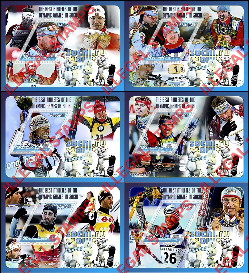 Mozambique 2018 Olympic Games in Sochi in 2014 Best Athletes Counterfeit Illegal Stamp Souvenir Sheets of 1 Mozambique 2018 Olympic Games in Sochi in 2014 Best Athletes Counterfeit Illegal Stamp Souvenir Sheets of 1