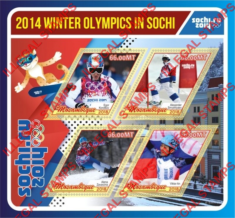 Mozambique 2018 Olympic Games in Sochi in 2014 Counterfeit Illegal Stamp Souvenir Sheet of 4 Mozambique 2018 Olympic Games in Sochi in 2014 Counterfeit Illegal Stamp Souvenir Sheet of 4