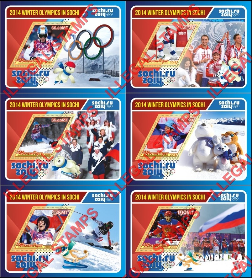 Mozambique 2018 Olympic Games in Sochi in 2014 Counterfeit Illegal Stamp Souvenir Sheets of 1 Mozambique 2018 Olympic Games in Sochi in 2014 Counterfeit Illegal Stamp Souvenir Sheets of 1