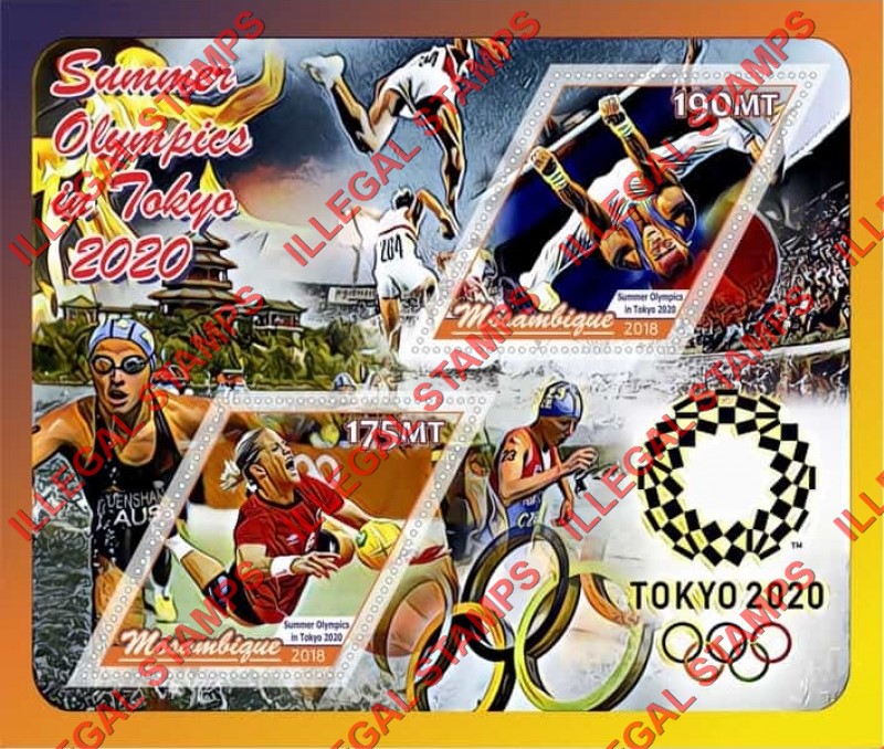 Mozambique 2018 Olympic Games in Tokyo in 2020 Counterfeit Illegal Stamp Souvenir Sheet of 2 Mozambique 2018 Olympic Games in Tokyo in 2020 Counterfeit Illegal Stamp Souvenir Sheet of 2