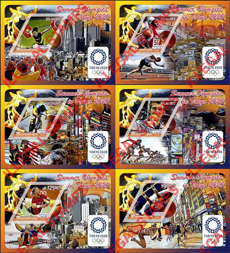 Mozambique 2018 Olympic Games in Tokyo in 2020 Counterfeit Illegal Stamp Souvenir Sheets of 1 Mozambique 2018 Olympic Games in Tokyo in 2020 Counterfeit Illegal Stamp Souvenir Sheets of 1
