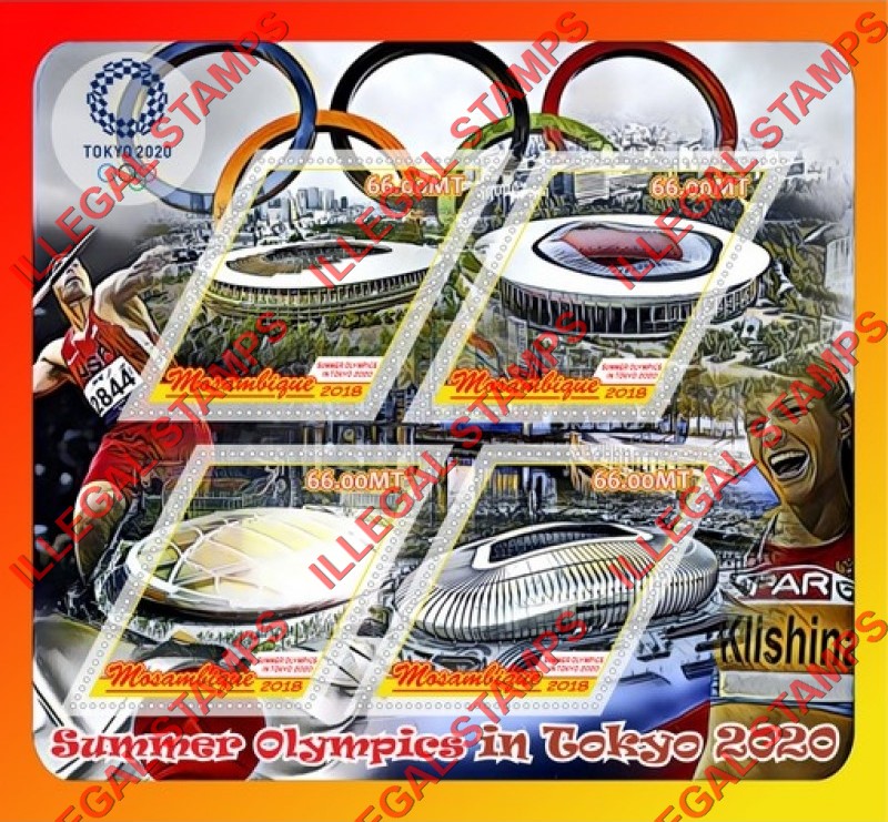 Mozambique 2018 Olympic Games in Tokyo in 2020 Stadiums Counterfeit Illegal Stamp Souvenir Sheet of 4 Mozambique 2018 Olympic Games in Tokyo in 2020 Stadiums Counterfeit Illegal Stamp Souvenir Sheet of 4