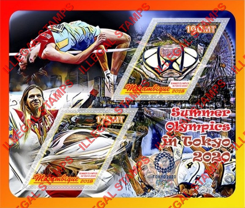 Mozambique 2018 Olympic Games in Tokyo in 2020 Stadiums Counterfeit Illegal Stamp Souvenir Sheet of 2 Mozambique 2018 Olympic Games in Tokyo in 2020 Stadiums Counterfeit Illegal Stamp Souvenir Sheet of 2