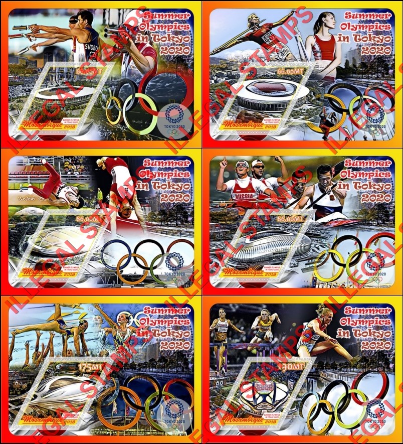 Mozambique 2018 Olympic Games in Tokyo in 2020 Stadiums Counterfeit Illegal Stamp Souvenir Sheets of 1 Mozambique 2018 Olympic Games in Tokyo in 2020 Stadiums Counterfeit Illegal Stamp Souvenir Sheets of 1