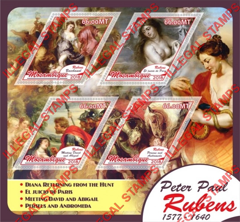Mozambique 2018 Paintings by Peter Paul Rubens Counterfeit Illegal Stamp Souvenir Sheet of 4 Mozambique 2018 Paintings by Peter Paul Rubens Counterfeit Illegal Stamp Souvenir Sheet of 4
