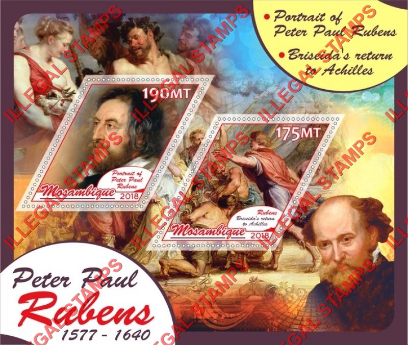 Mozambique 2018 Paintings by Peter Paul Rubens Counterfeit Illegal Stamp Souvenir Sheet of 2 Mozambique 2018 Paintings by Peter Paul Rubens Counterfeit Illegal Stamp Souvenir Sheet of 2