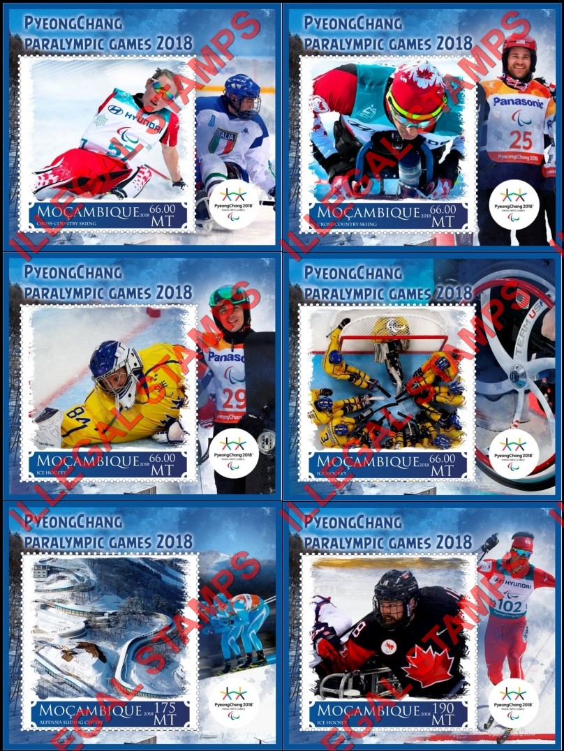 Mozambique 2018 Paralympic Games in PyeongChang Counterfeit Illegal Stamp Souvenir Sheet of 2 Mozambique 2018 Paralympic Games in PyeongChang Counterfeit Illegal Stamp Souvenir Sheet of 2