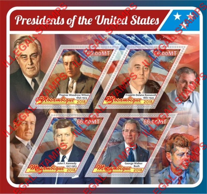 Mozambique 2018 Presidents of the United States Counterfeit Illegal Stamp Souvenir Sheet of 4 Mozambique 2018 Presidents of the United States Counterfeit Illegal Stamp Souvenir Sheet of 4