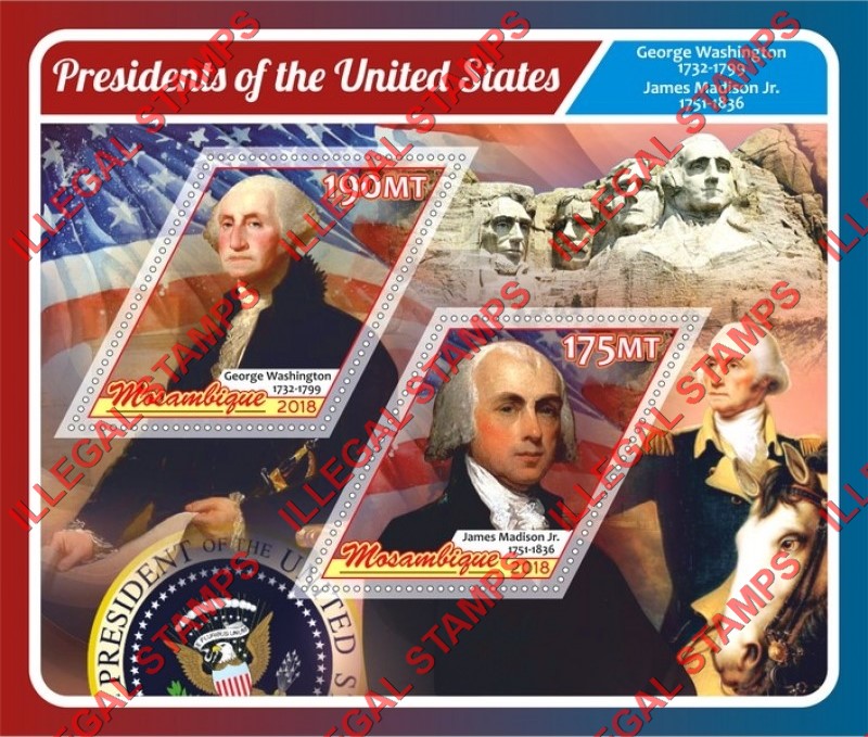 Mozambique 2018 Presidents of the United States Counterfeit Illegal Stamp Souvenir Sheet of 2 Mozambique 2018 Presidents of the United States Counterfeit Illegal Stamp Souvenir Sheet of 2