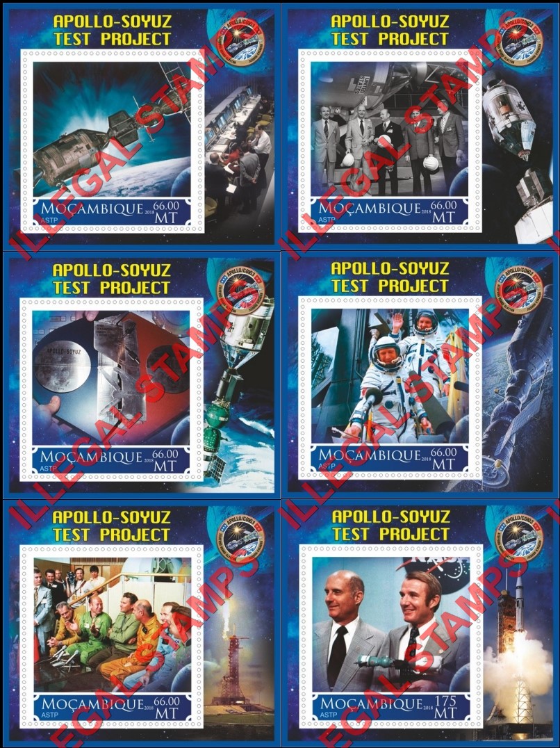 Mozambique 2018 Space Apollo Soyuz Test Project Counterfeit Illegal Stamp Souvenir Sheets of 1 Mozambique 2018 Space Apollo Soyuz Test Project Counterfeit Illegal Stamp Souvenir Sheets of 1