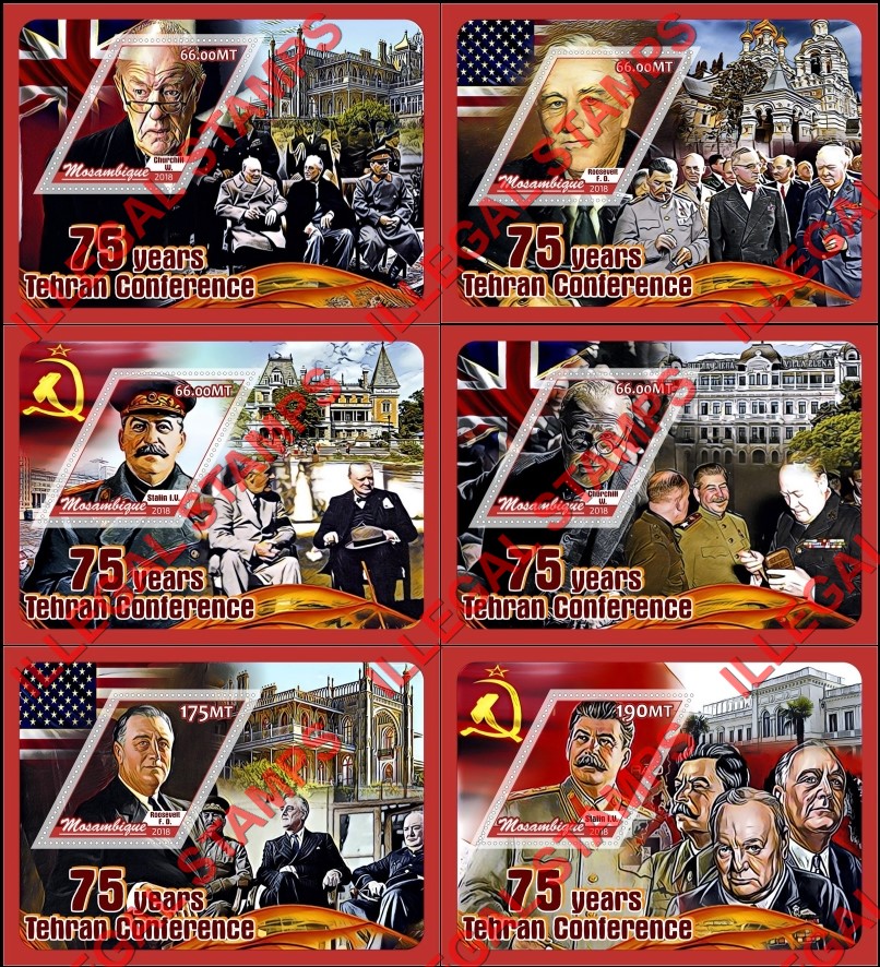 Mozambique 2018 Tehran Conference Counterfeit Illegal Stamp Souvenir Sheets of 1 Mozambique 2018 Tehran Conference Counterfeit Illegal Stamp Souvenir Sheets of 1