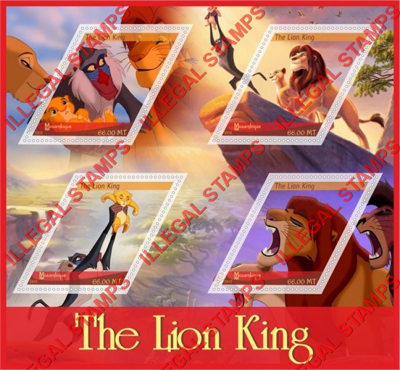 Mozambique 2018 The Lion King Counterfeit Illegal Stamp Souvenir Sheet of 4 Mozambique 2018 The Lion King Counterfeit Illegal Stamp Souvenir Sheet of 4