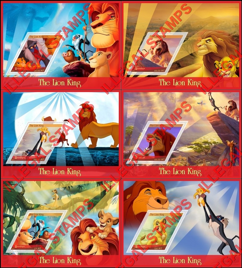 Mozambique 2018 The Lion King Counterfeit Illegal Stamp Souvenir Sheets of 1 Mozambique 2018 The Lion King Counterfeit Illegal Stamp Souvenir Sheets of 1