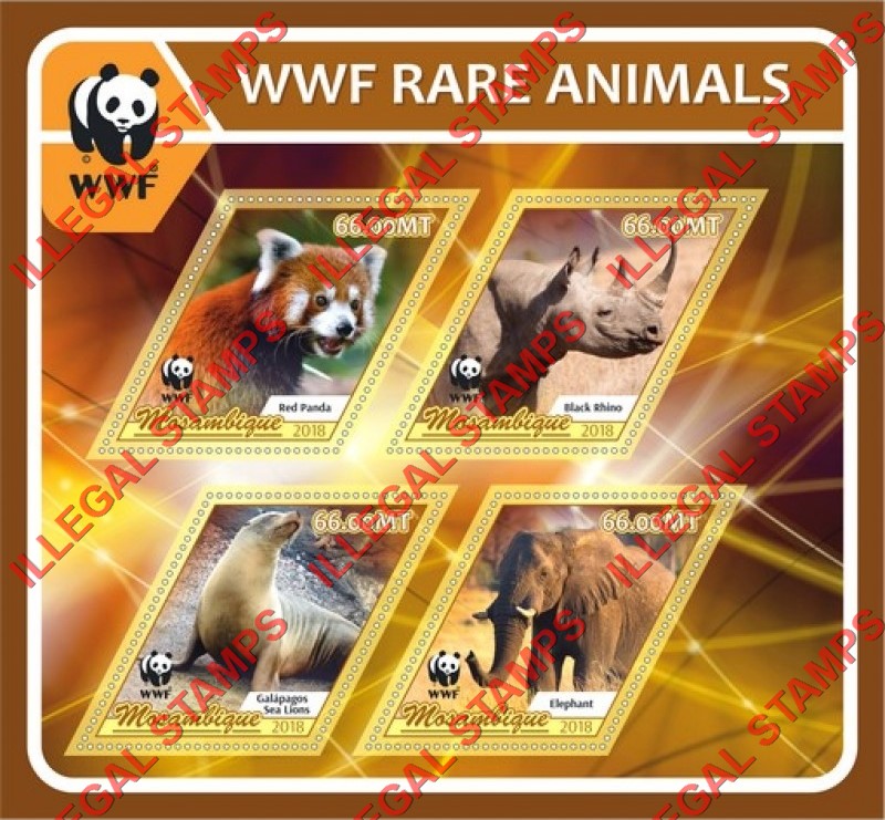 Mozambique 2018 WWF Rare Animals Counterfeit Illegal Stamp Souvenir Sheet of 4 Mozambique 2018 WWF Rare Animals Counterfeit Illegal Stamp Souvenir Sheet of 4