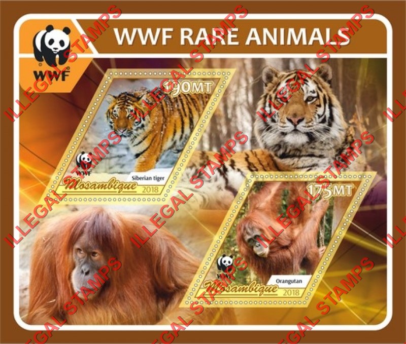Mozambique 2018 WWF Rare Animals Counterfeit Illegal Stamp Souvenir Sheet of 2 Mozambique 2018 WWF Rare Animals Counterfeit Illegal Stamp Souvenir Sheet of 2