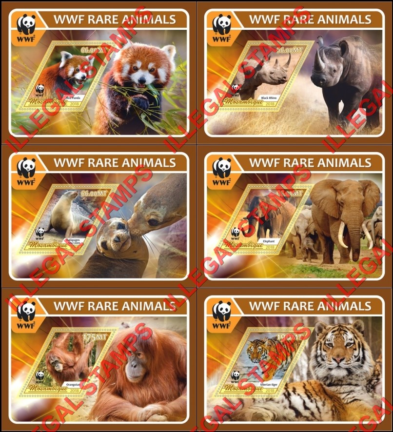 Mozambique 2018 WWF Rare Animals Counterfeit Illegal Stamp Souvenir Sheets of 1 Mozambique 2018 WWF Rare Animals Counterfeit Illegal Stamp Souvenir Sheets of 1