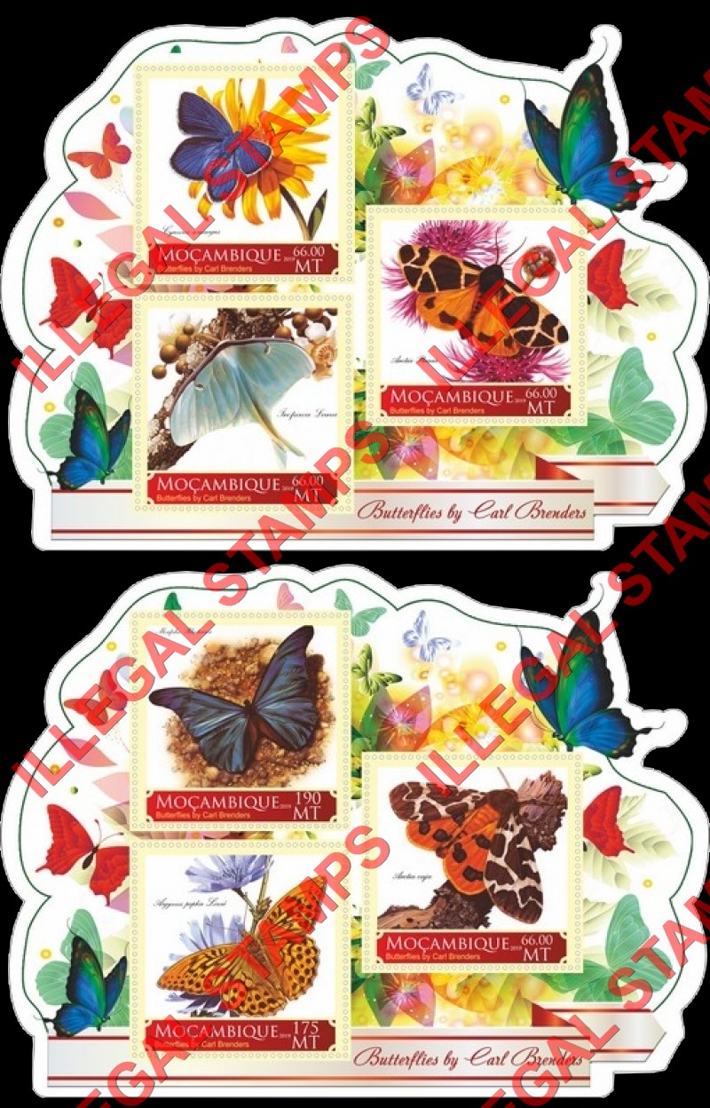 Mozambique 2019 Butterflies Paintings by Carl Brenders Counterfeit Illegal Stamp Souvenir Sheets of 3 Mozambique 2019 Butterflies Paintings by Carl Brenders Counterfeit Illegal Stamp Souvenir Sheets of 3
