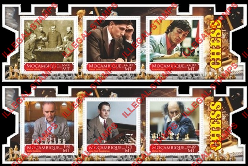 Mozambique 2019 Chess Players (different) Counterfeit Illegal Stamp Souvenir Sheets of 3 Mozambique 2019 Chess Players (different) Counterfeit Illegal Stamp Souvenir Sheets of 3