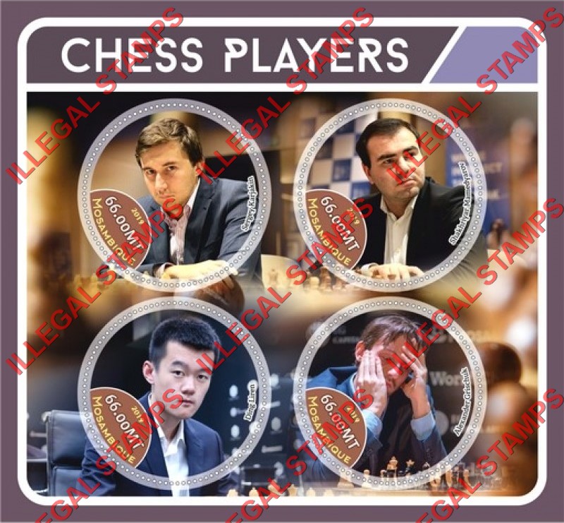 Mozambique 2019 Chess Players Counterfeit Illegal Stamp Souvenir Sheet of 4 Mozambique 2019 Chess Players Counterfeit Illegal Stamp Souvenir Sheet of 4