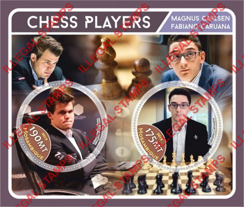 Mozambique 2019 Chess Players Counterfeit Illegal Stamp Souvenir Sheet of 2 Mozambique 2019 Chess Players Counterfeit Illegal Stamp Souvenir Sheet of 2