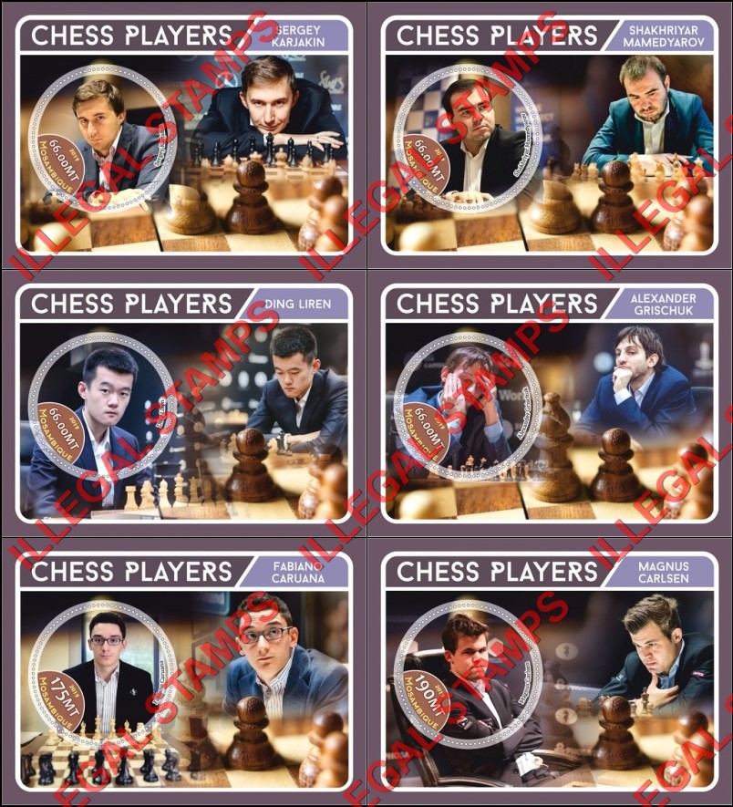 Mozambique 2019 Chess Players Counterfeit Illegal Stamp Souvenir Sheets of 1 Mozambique 2019 Chess Players Counterfeit Illegal Stamp Souvenir Sheets of 1