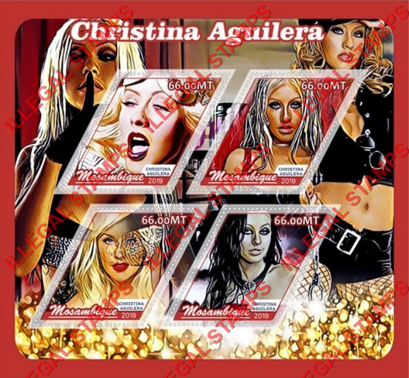 Mozambique 2019 Christina Aguilera Counterfeit Illegal Stamp Souvenir Sheet of 4 Mozambique 2019 Christina Aguilera Counterfeit Illegal Stamp Souvenir Sheet of 4