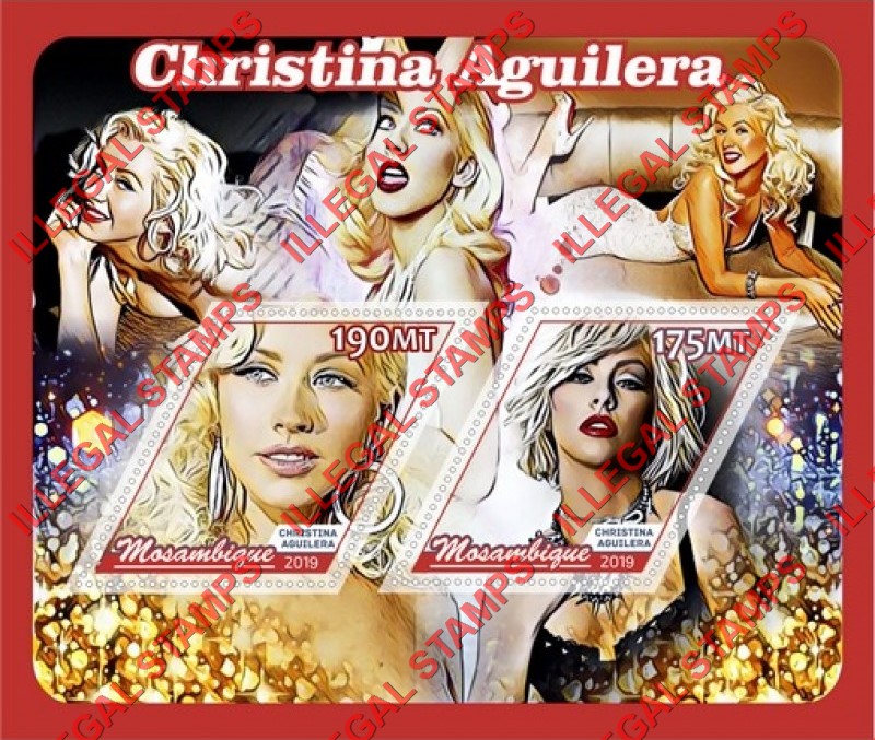 Mozambique 2019 Christina Aguilera Counterfeit Illegal Stamp Souvenir Sheet of 2 Mozambique 2019 Christina Aguilera Counterfeit Illegal Stamp Souvenir Sheet of 2