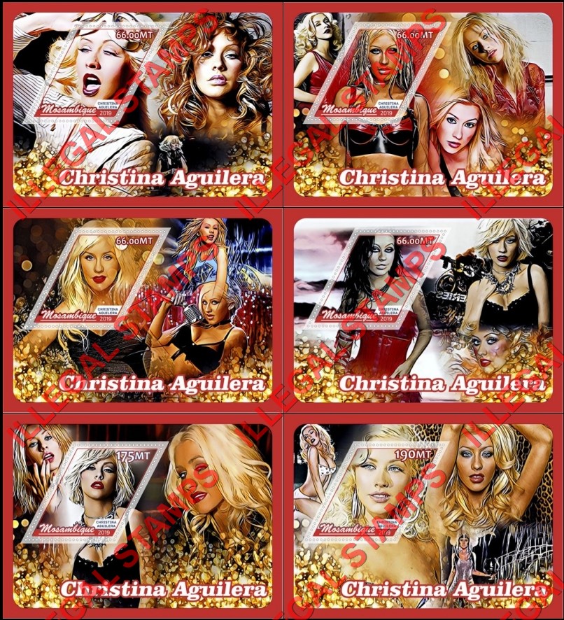Mozambique 2019 Christina Aguilera Counterfeit Illegal Stamp Souvenir Sheets of 1 Mozambique 2019 Christina Aguilera Counterfeit Illegal Stamp Souvenir Sheets of 1
