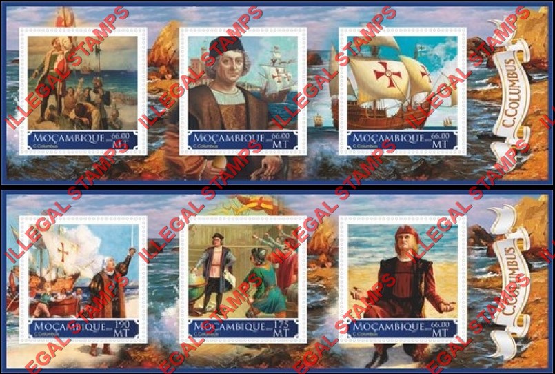 Mozambique 2019 Christopher Columbus Counterfeit Illegal Stamp Souvenir Sheets of 3 Mozambique 2019 Christopher Columbus Counterfeit Illegal Stamp Souvenir Sheets of 3