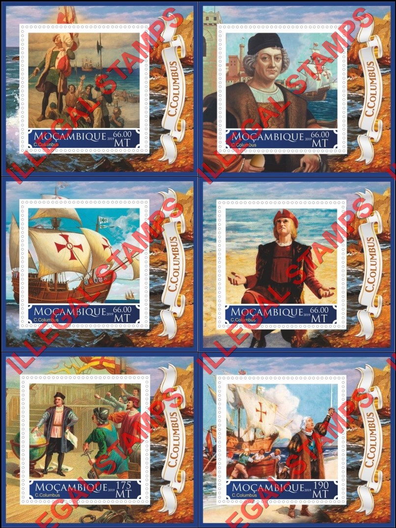 Mozambique 2019 Christopher Columbus Counterfeit Illegal Stamp Souvenir Sheets of 1 Mozambique 2019 Christopher Columbus Counterfeit Illegal Stamp Souvenir Sheets of 1