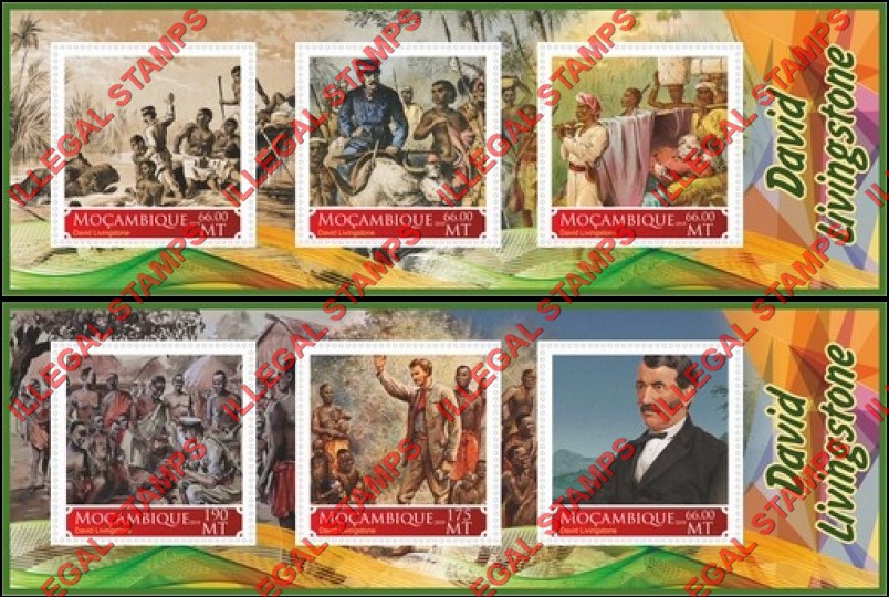 Mozambique 2019 David Livingstone Counterfeit Illegal Stamp Souvenir Sheets of 3 Mozambique 2019 David Livingstone Counterfeit Illegal Stamp Souvenir Sheets of 3