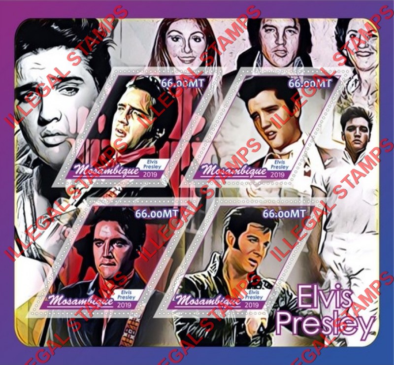 Mozambique 2019 Elvis Presley Counterfeit Illegal Stamp Souvenir Sheet of 4 Mozambique 2019 Elvis Presley Counterfeit Illegal Stamp Souvenir Sheet of 4