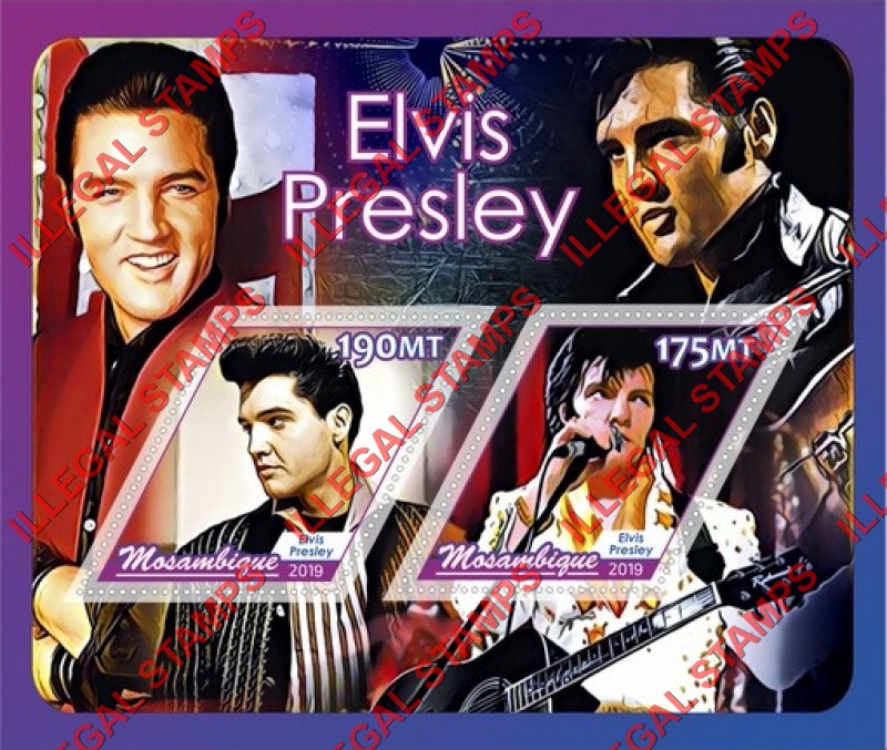Mozambique 2019 Elvis Presley Counterfeit Illegal Stamp Souvenir Sheet of 2 Mozambique 2019 Elvis Presley Counterfeit Illegal Stamp Souvenir Sheet of 2