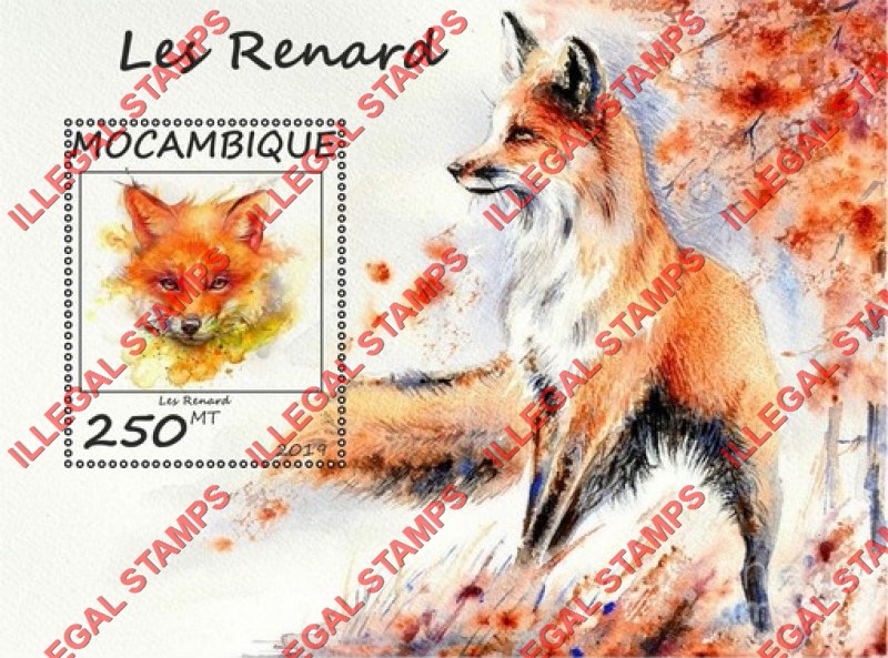 Mozambique 2019 Foxes Counterfeit Illegal Stamp Souvenir Sheet of 1 Mozambique 2019 Foxes Counterfeit Illegal Stamp Souvenir Sheet of 1
