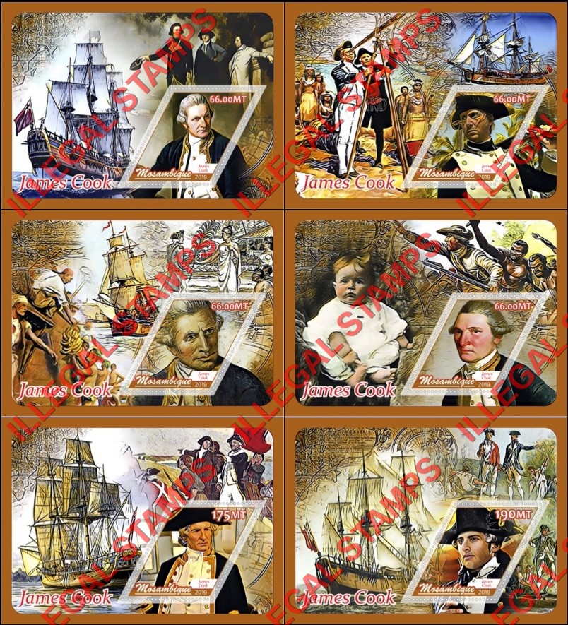 Mozambique 2019 James Cook Counterfeit Illegal Stamp Souvenir Sheets of 1 Mozambique 2019 James Cook Counterfeit Illegal Stamp Souvenir Sheets of 1